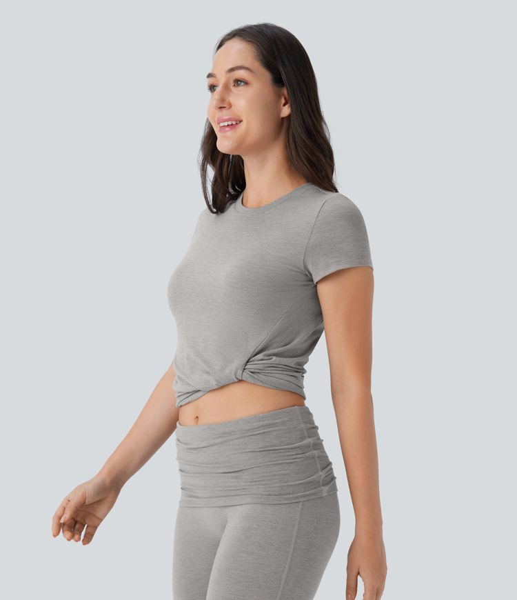 Round Neck Short Sleeve Cropped Yoga Sports Top
