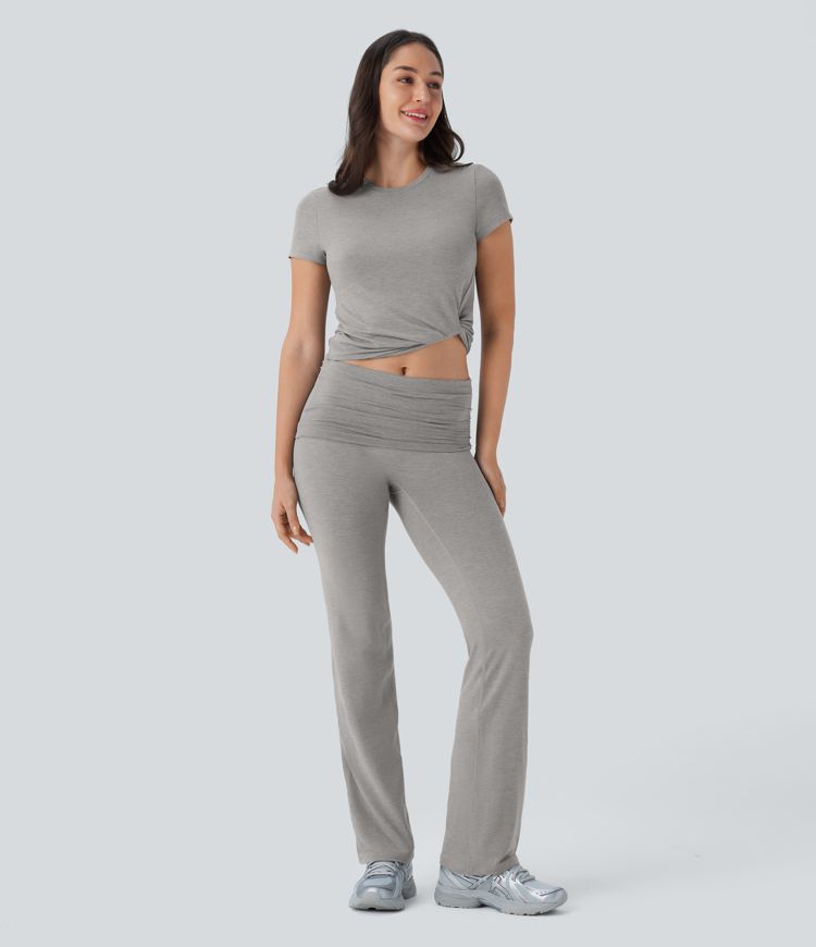 Round Neck Short Sleeve Cropped Yoga Sports Top