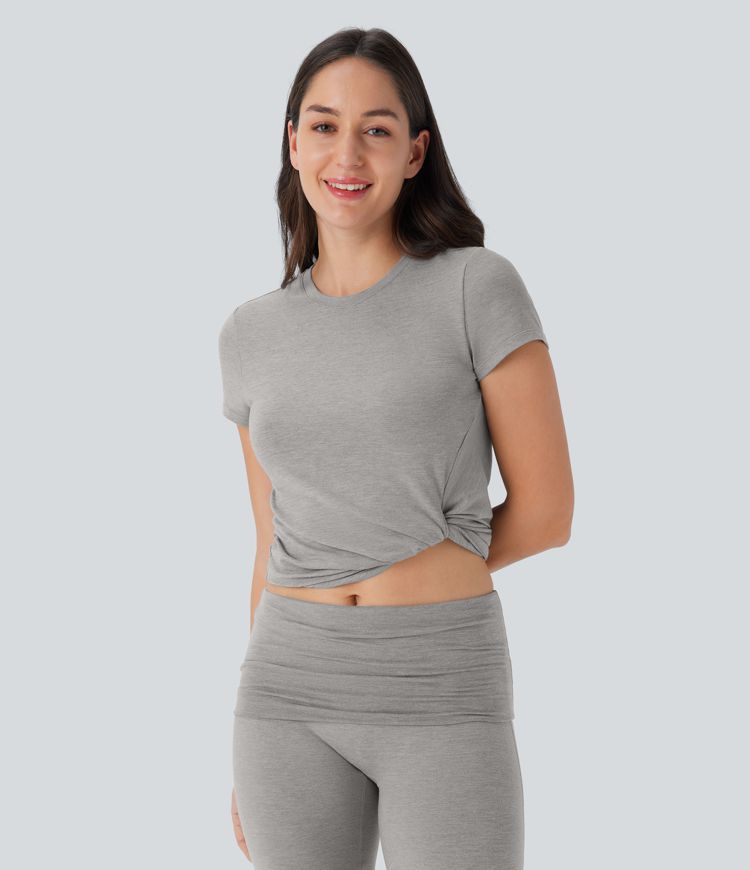 Round Neck Short Sleeve Cropped Yoga Sports Top