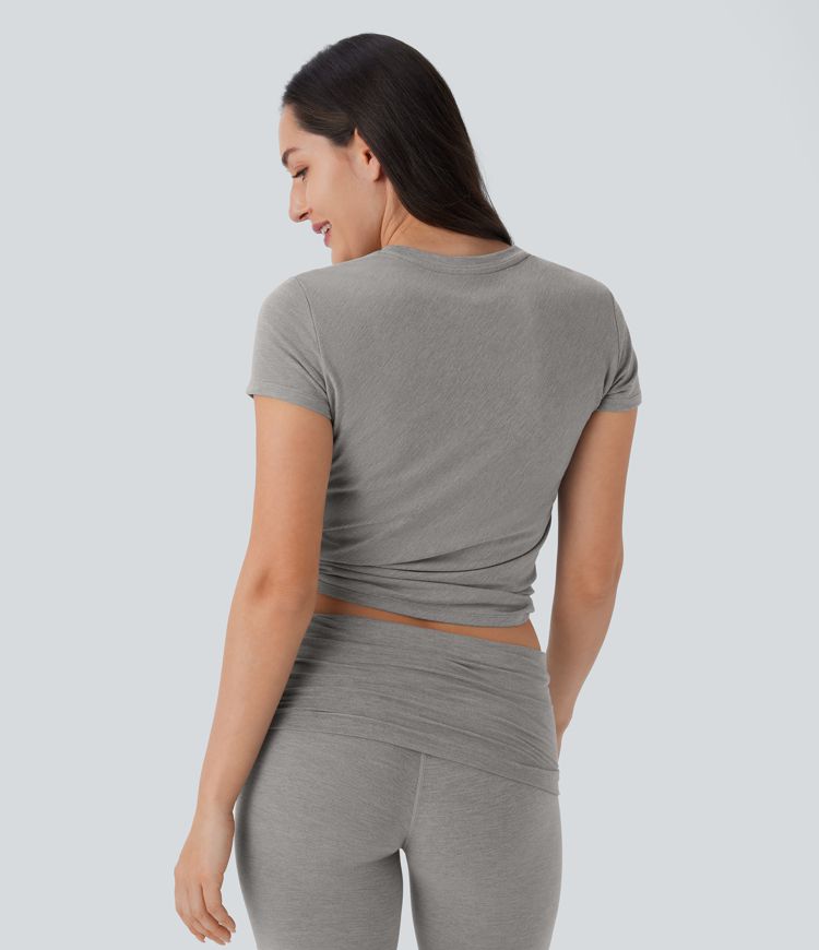 Round Neck Short Sleeve Cropped Yoga Sports Top