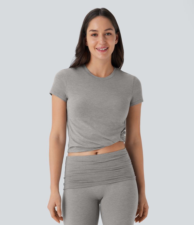 Round Neck Short Sleeve Cropped Yoga Sports Top