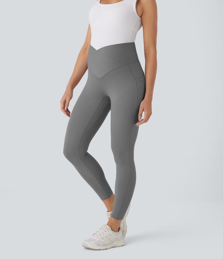 SoftlyZero™ Super High Waisted Crossover Pocket 7/8 Yoga Maternity Leggings-UPF50+