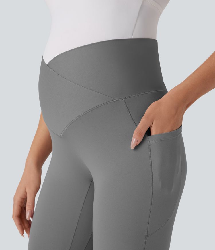 SoftlyZero™ Super High Waisted Crossover Pocket 7/8 Yoga Maternity Leggings-UPF50+