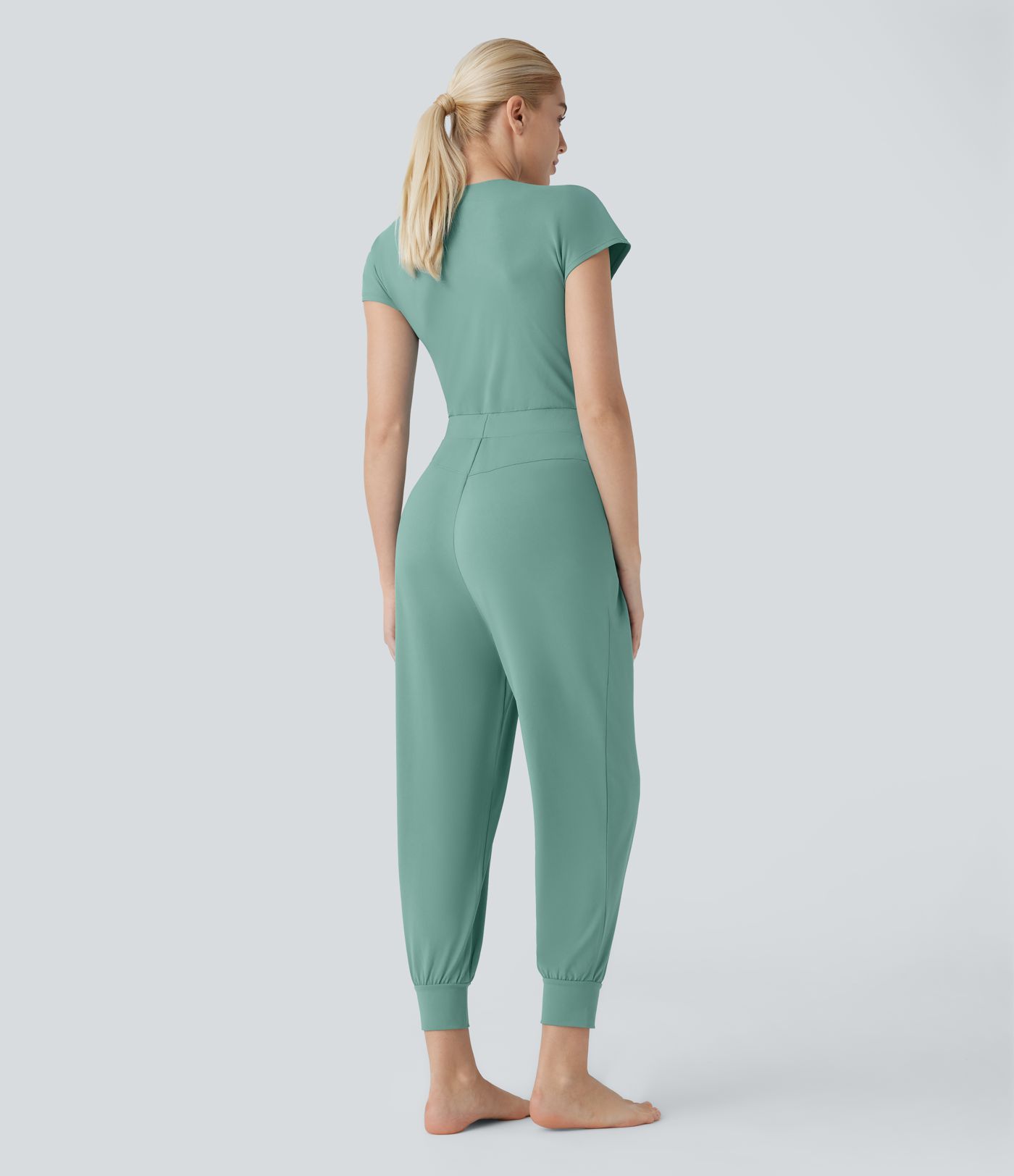 Mono yoga cuello V manga corta cruzada bolsillo lateral