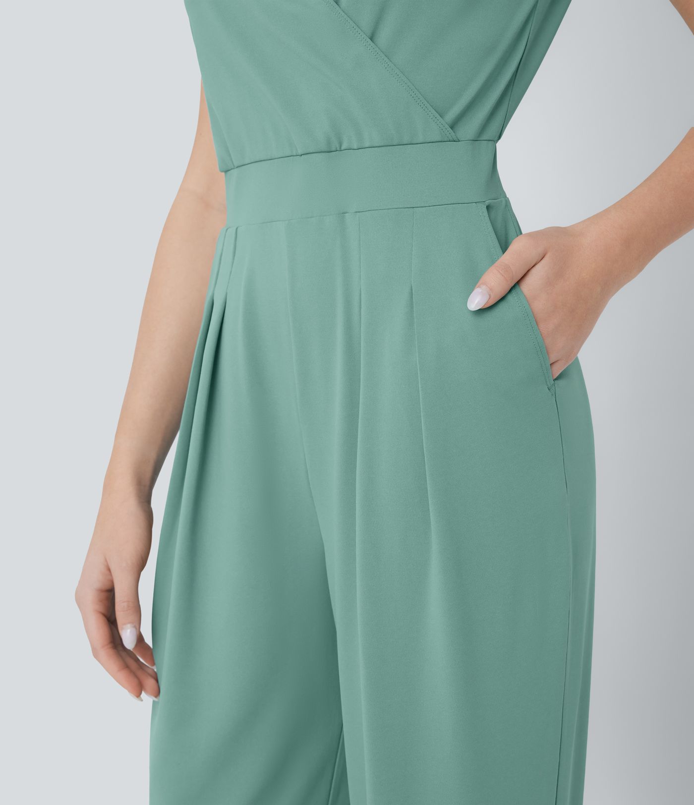 Mono yoga cuello V manga corta cruzada bolsillo lateral