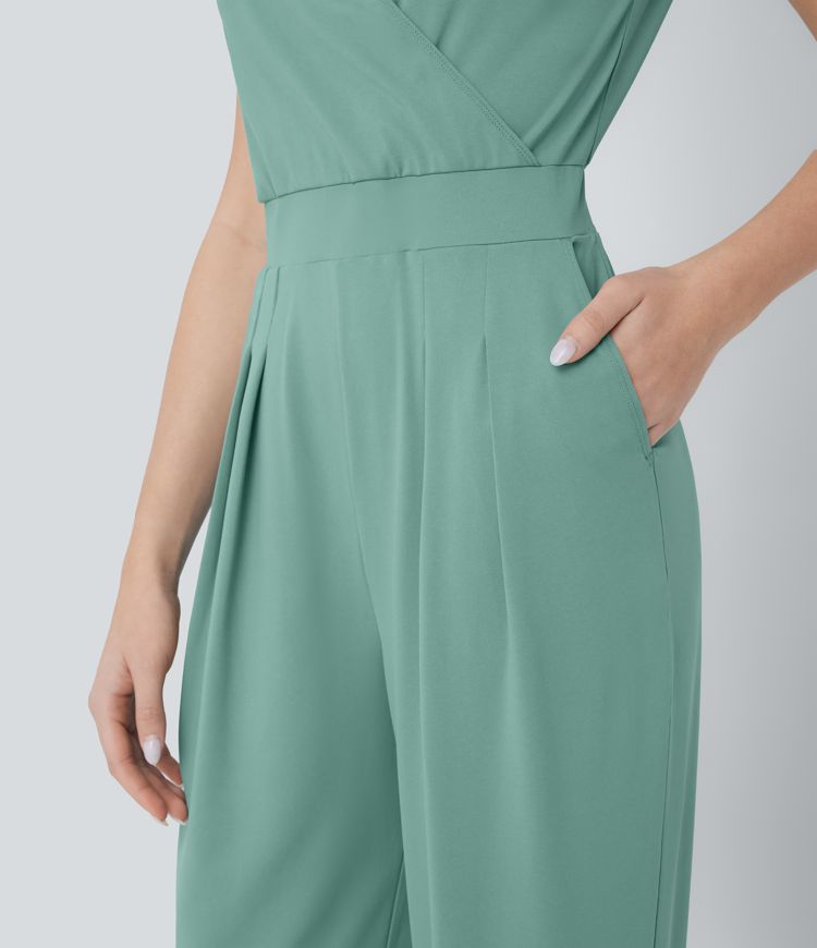 Mono yoga cuello V manga corta cruzada bolsillo lateral