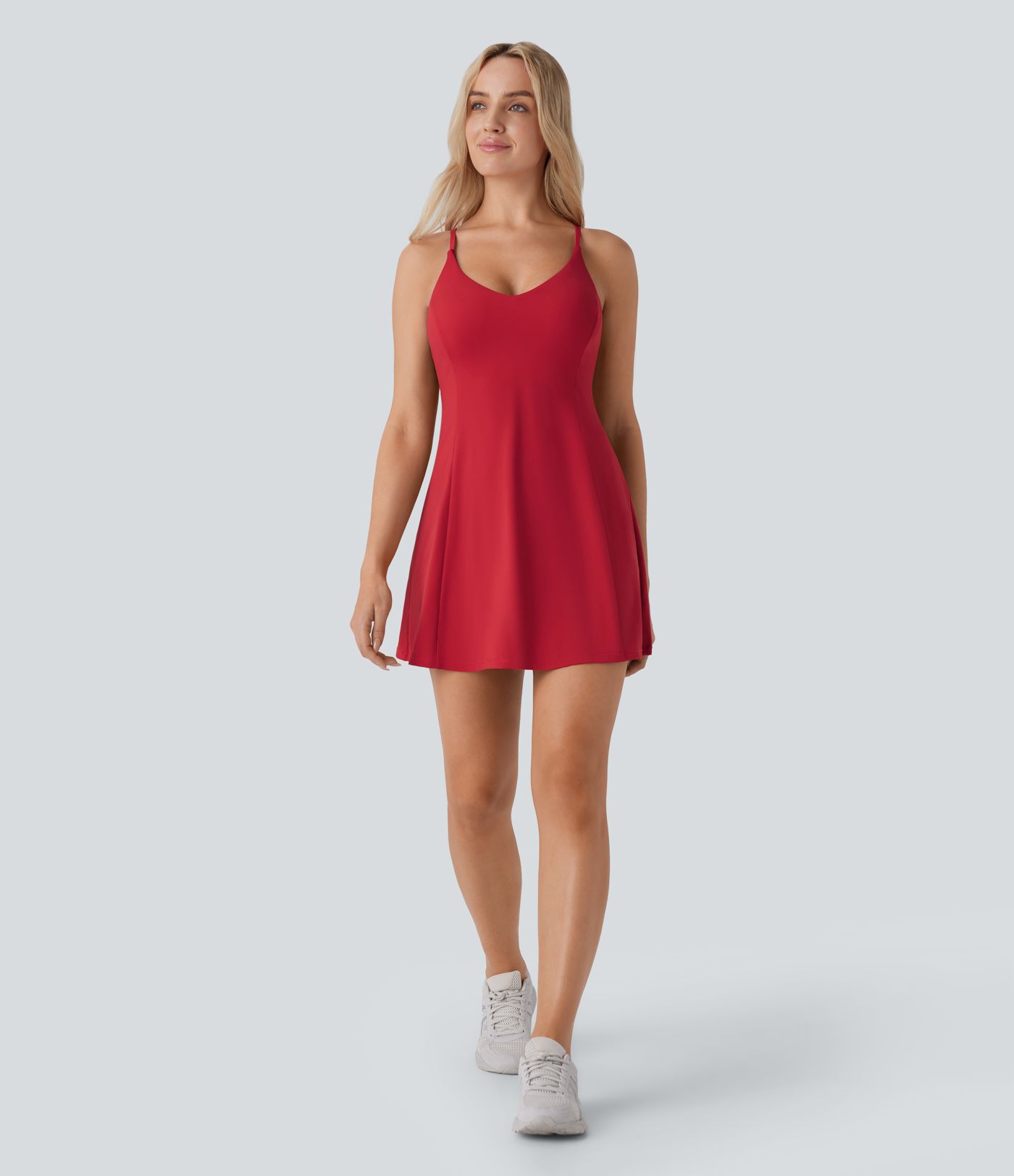 Softlyzero™ Airy Rückenfreies, ausgestelltes 2-in-1 Mini-Tanzkleid mit verstellbaren Trägern, Racerback, Seitentaschen und Cool Touch - Easy Peezy Edition