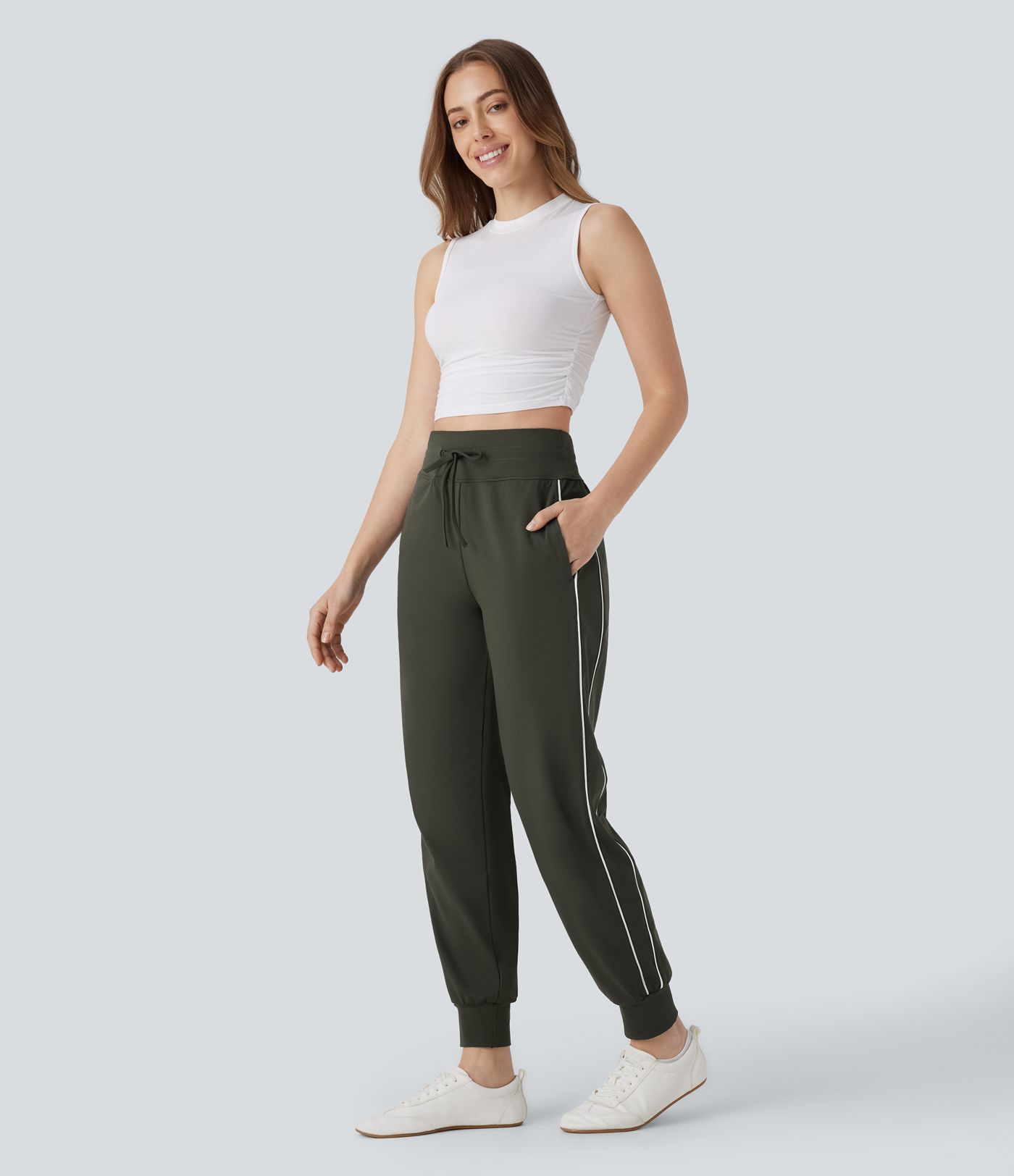 Joggers  viaje bolsillo lateral tiro alto reflectante