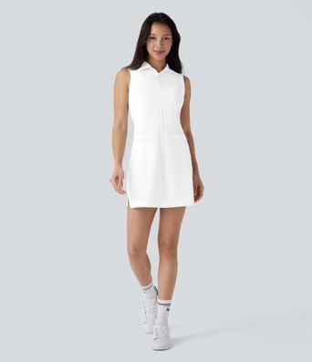 Vestido Mini Golf Activo Sin Mangas con Cremallera, Bolsillo y Dobladillo Curvo de Toque Fresco