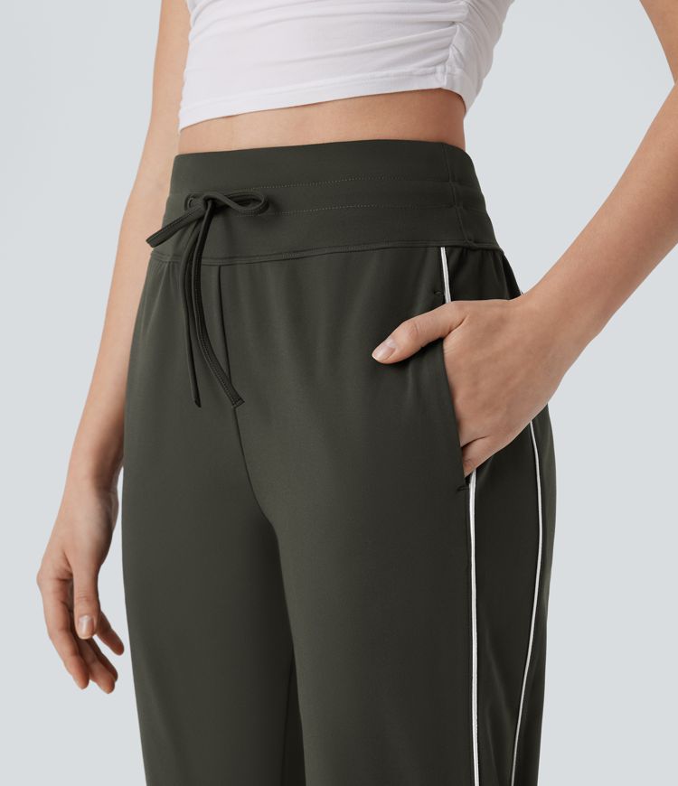 DayStretch Reflective High Waisted Drawstring Pocket Travel Pile Joggers