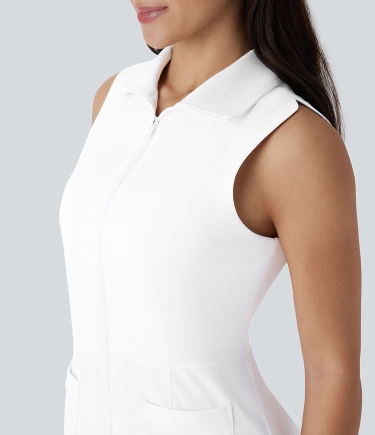 Vestido Mini Golf Activo Sin Mangas con Cremallera, Bolsillo y Dobladillo Curvo de Toque Fresco