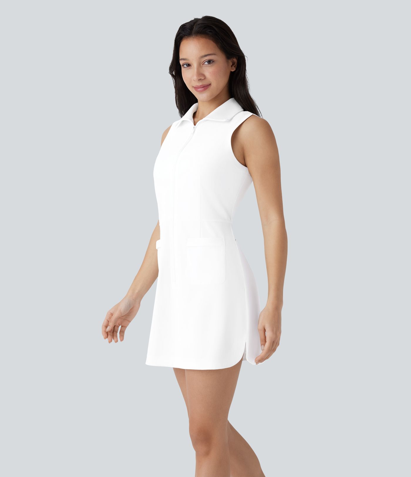 Vestido Mini Golf Activo Sin Mangas con Cremallera, Bolsillo y Dobladillo Curvo de Toque Fresco