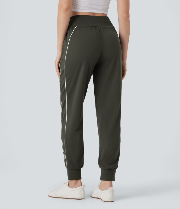 DayStretch Reflective High Waisted Drawstring Pocket Travel Pile Joggers