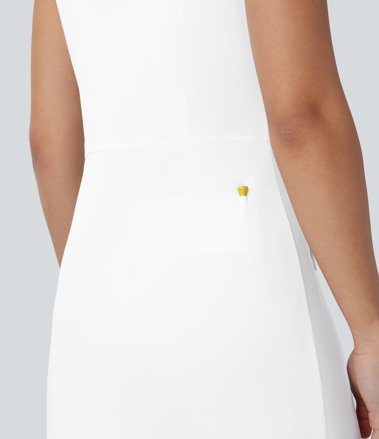 Vestido Mini Golf Activo Sin Mangas con Cremallera, Bolsillo y Dobladillo Curvo de Toque Fresco