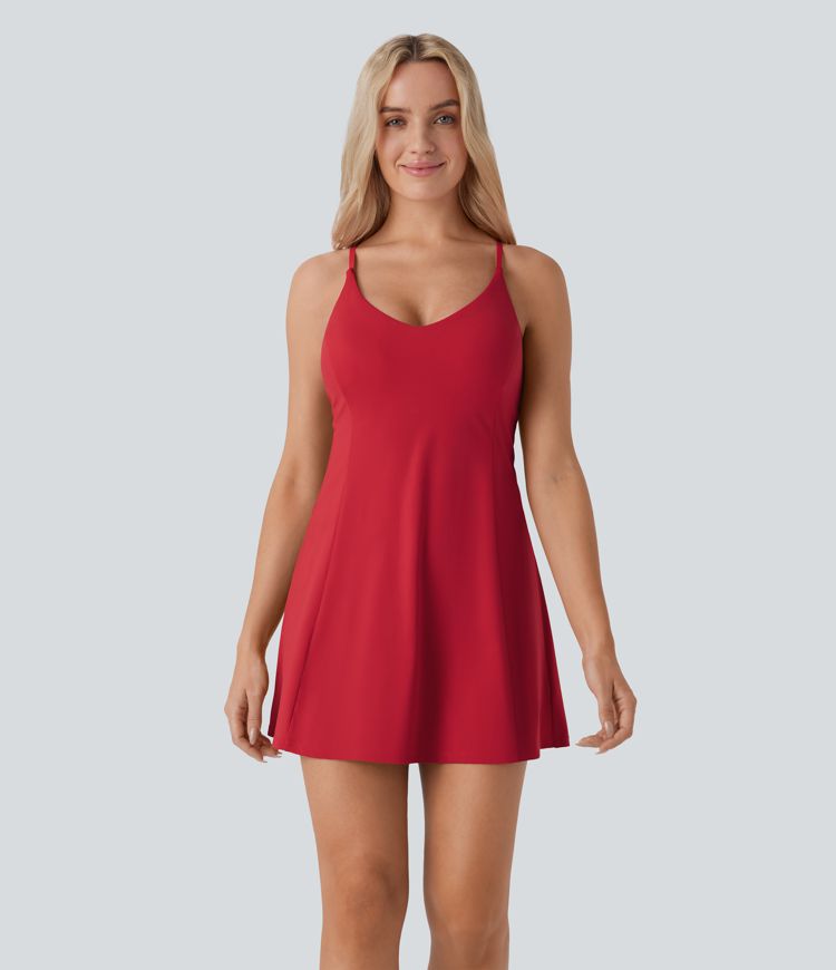 Softlyzero™ Airy Backless Racerback Adjustable Strap 2-in-1 Side Pocket Cool Touch Flare Mini Dance Active Dress-Easy Peezy Edition