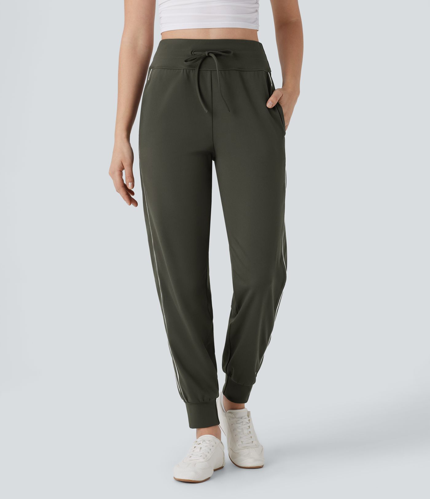 Joggers  viaje bolsillo lateral tiro alto reflectante