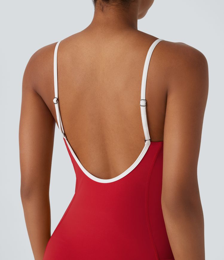 SoftlyZero™ Airy Color Block Pocket 2 Piece Set Cool Touch Yoga Bodysuit & Skirt