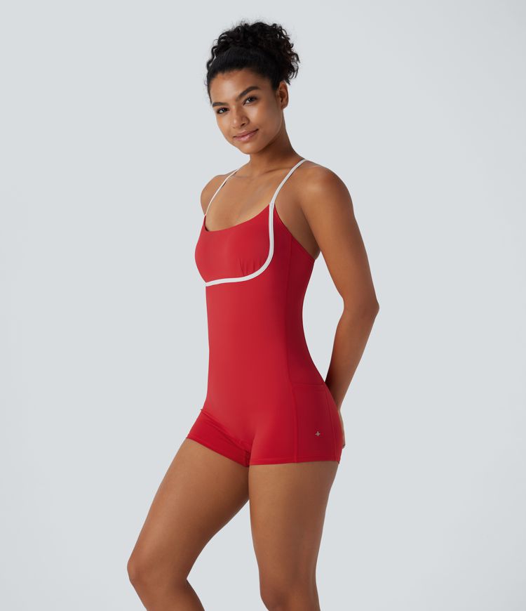 SoftlyZero™ Airy Color Block Pocket 2 Piece Set Cool Touch Yoga Bodysuit & Skirt