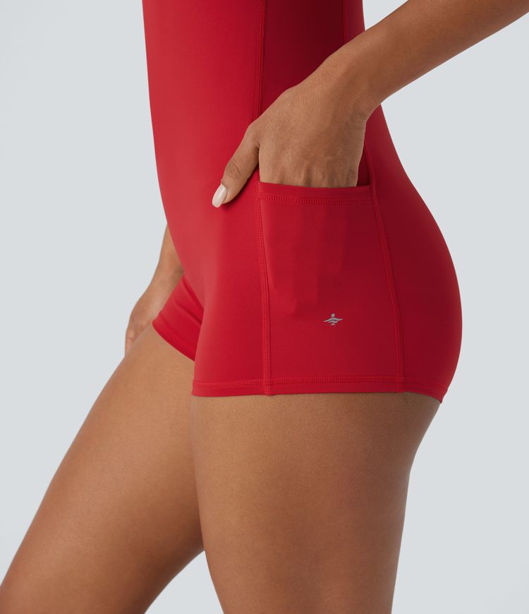 SoftlyZero™ Airy Color Block Pocket 2 Piece Set Cool Touch Yoga Bodysuit & Skirt