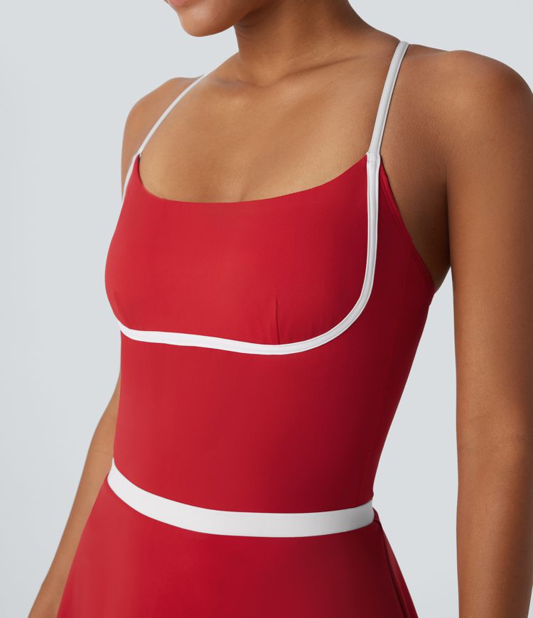 SoftlyZero™ Airy Color Block Pocket 2 Piece Set Cool Touch Yoga Bodysuit & Skirt