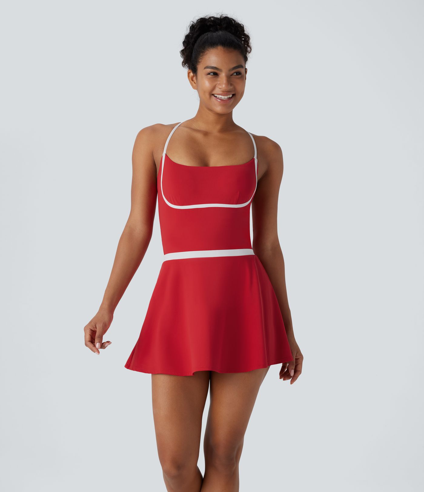 Softlyzero™ Airy Backless Adjustable Strap Colour Block Side Pocket 2 Piece Set  Yoga Bodysuit & Skirt