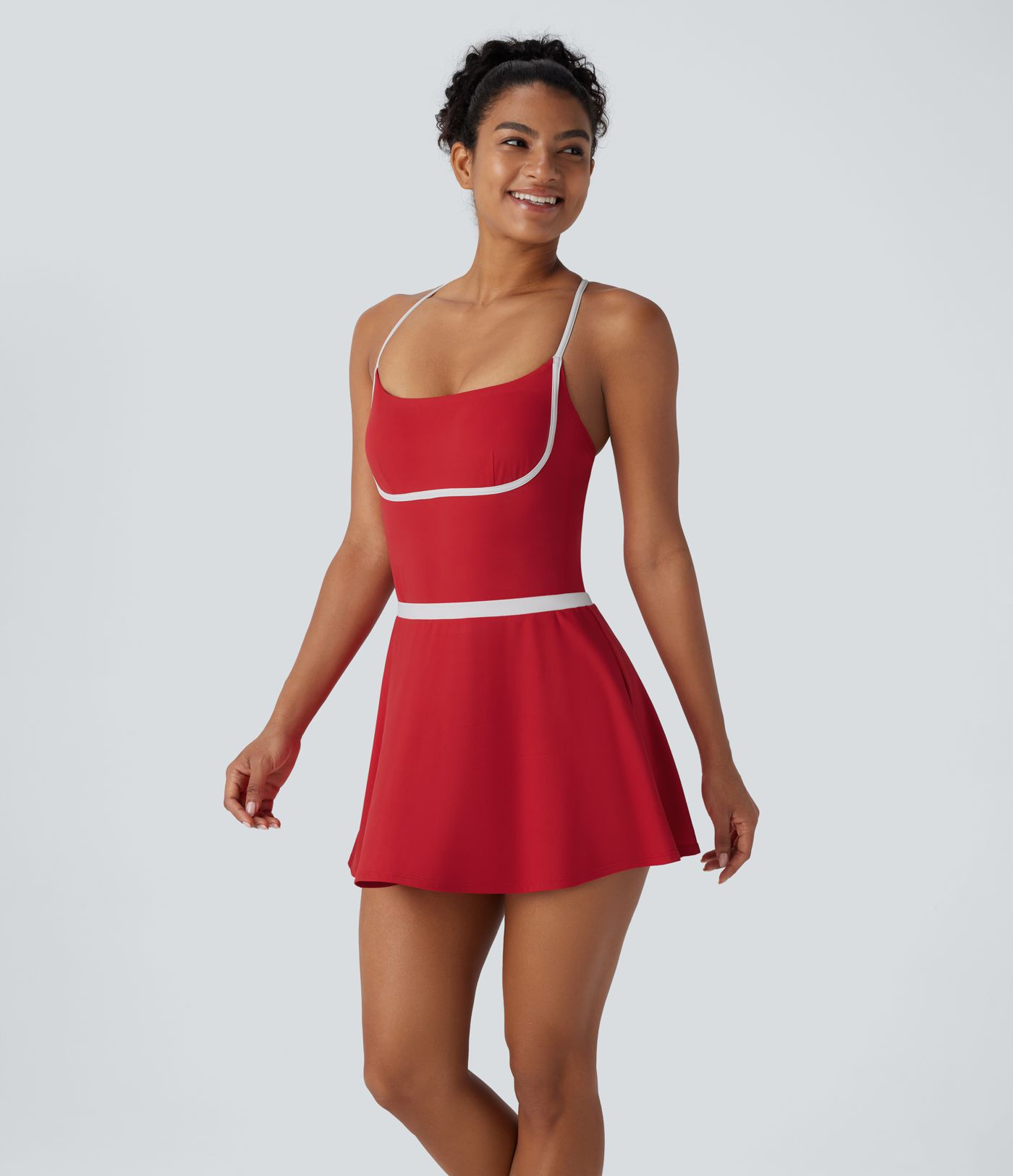 Softlyzero™ Airy Backless Adjustable Strap Colour Block Side Pocket 2 Piece Set  Yoga Bodysuit & Skirt