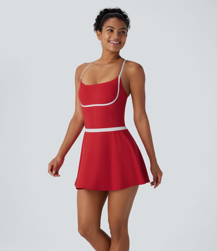 SoftlyZero™ Airy Color Block Pocket 2 Piece Set Cool Touch Yoga Bodysuit & Skirt