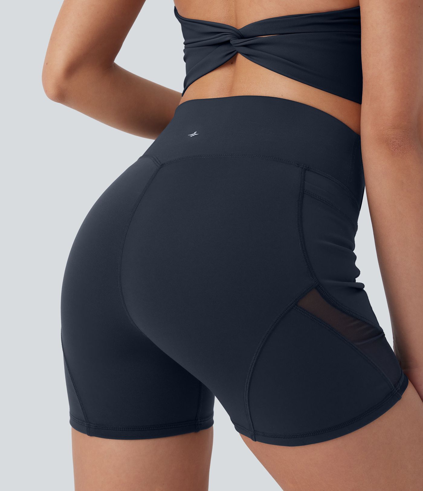 DayStretch High Waisted Pocket Contrast Mesh Yoga Biker Shorts 4''