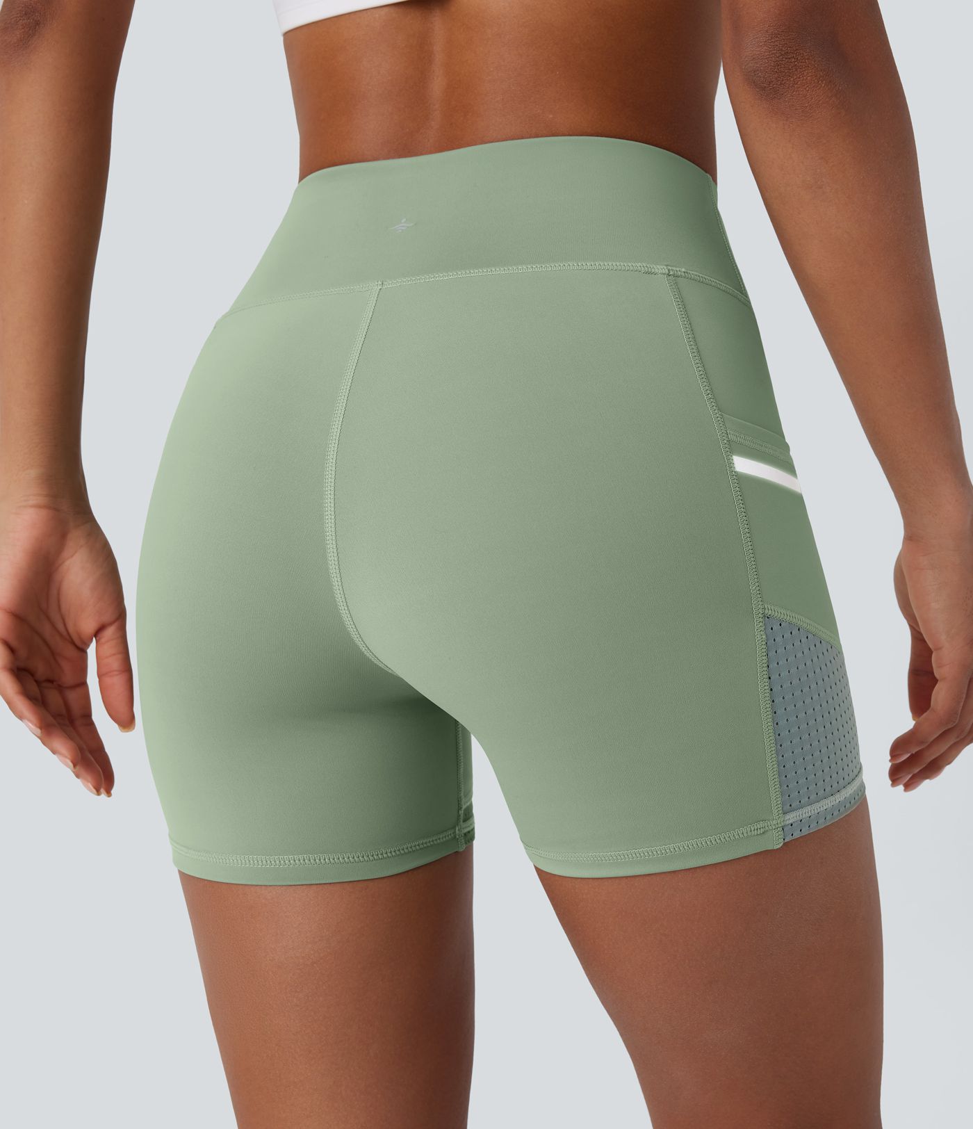 Softlyzero™ Airy Yoga-Bikershorts mit hoher Taille, reflektierender Linie in Kontrastfarbe, perforierte Seitentasche, Cool Touch, 10cm