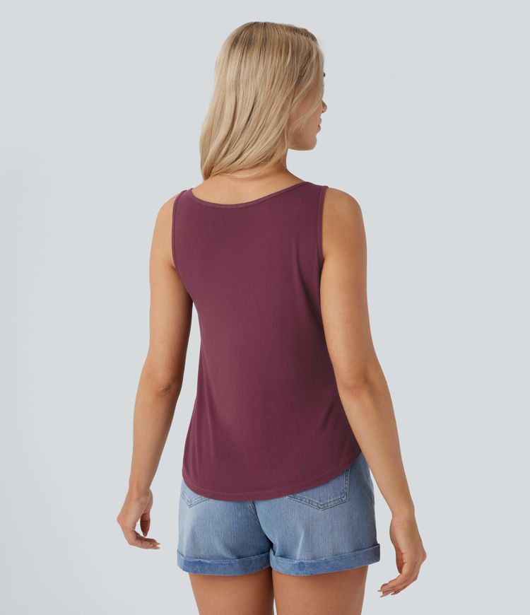 Ribbed Double Straps Ripped Cut Out Casual Tank Top