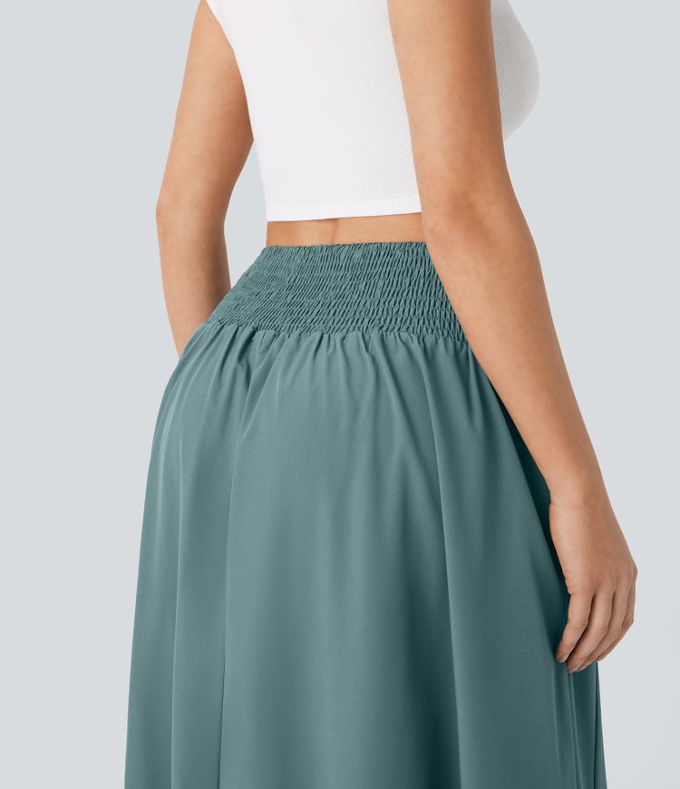 Falda maxi resort holgada tiro alto bolsillo lateral botón decorativo