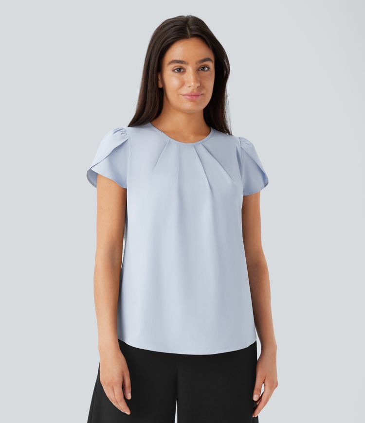 Breezeful™ Round Neck Short Sleeve Keyhole Back Quick Dry Work Top