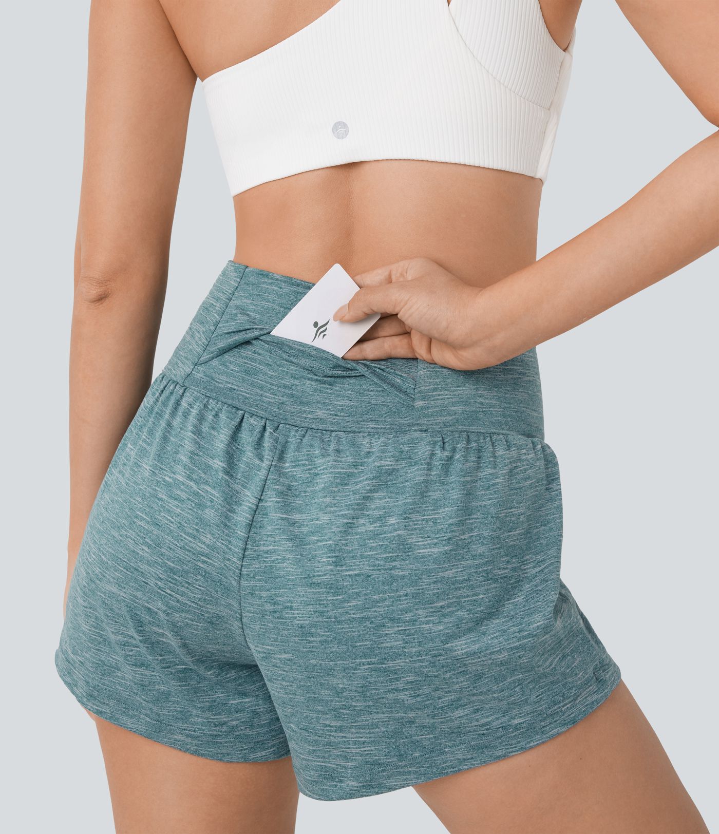 Pantalón corto yoga 2 en 1 tiro alto bolsillo trasero lateral oculto 7.5cm