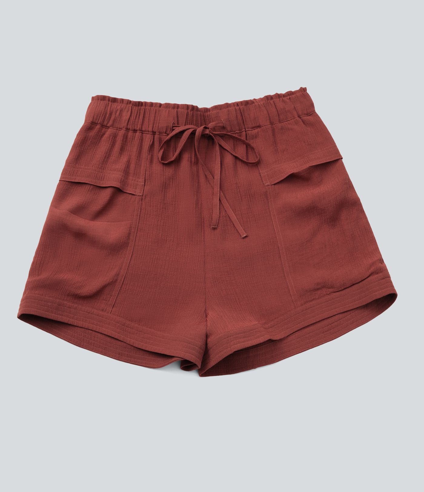 Mid Rise Drawstring Frill Multiple Pockets Resort Shorts