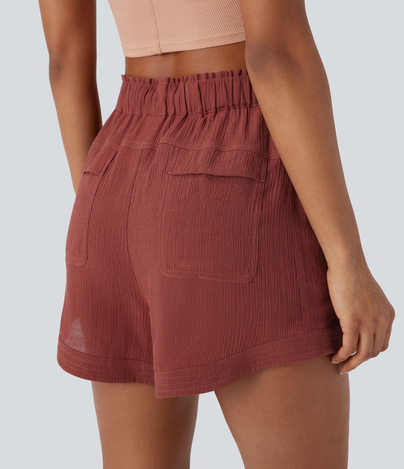Mid Rise Drawstring Frill Multiple Pockets Resort Shorts
