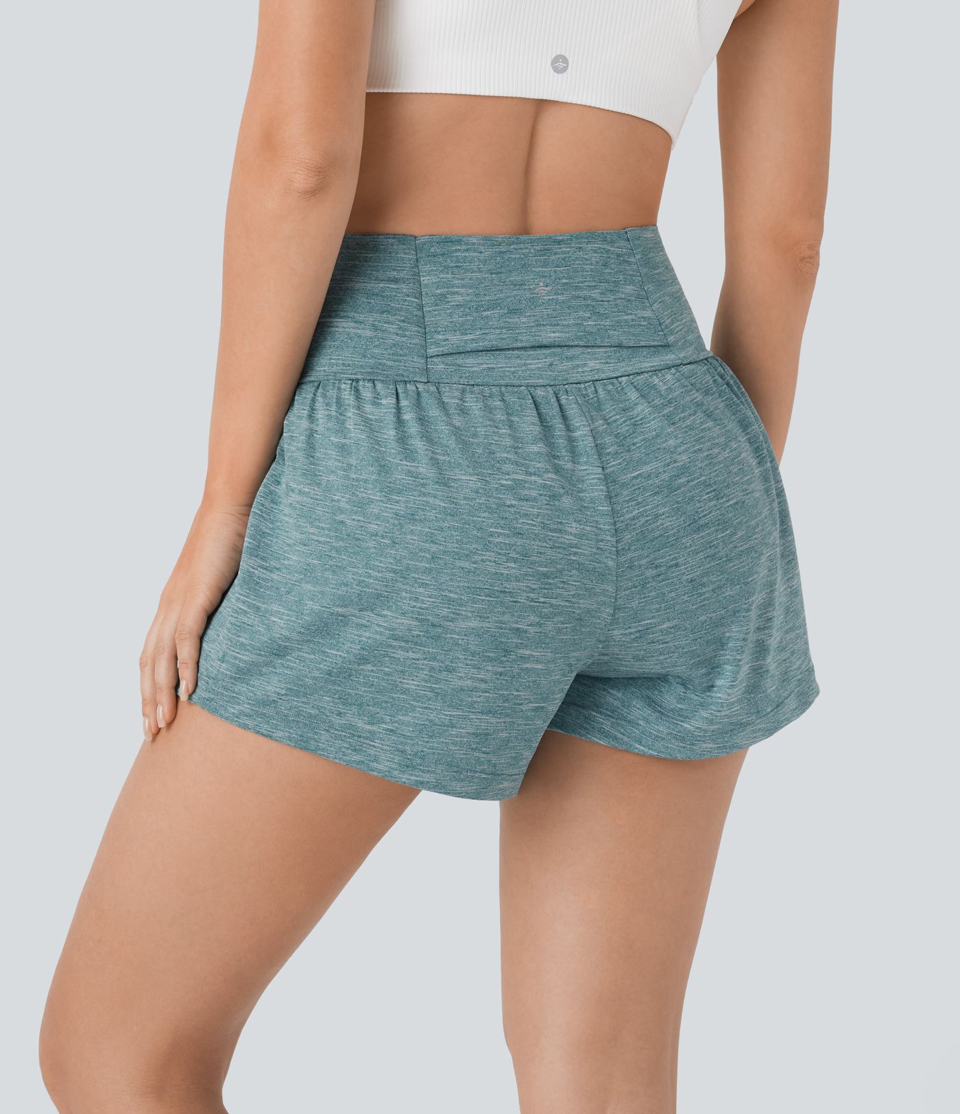 Pantalón corto yoga 2 en 1 tiro alto bolsillo trasero lateral oculto 7.5cm