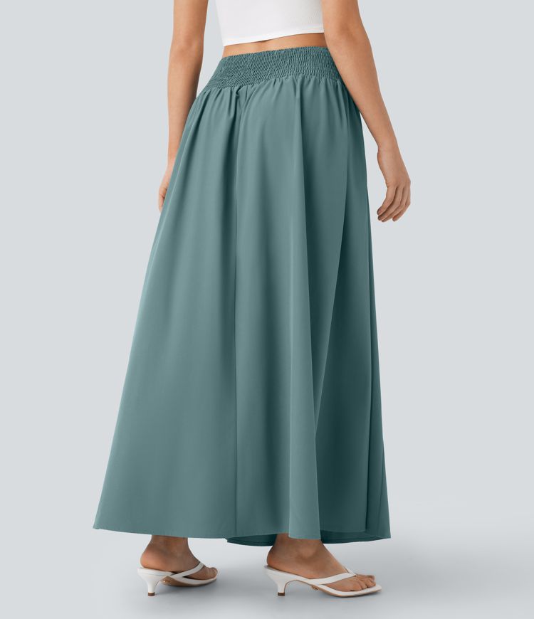 Falda maxi resort holgada tiro alto bolsillo lateral botón decorativo