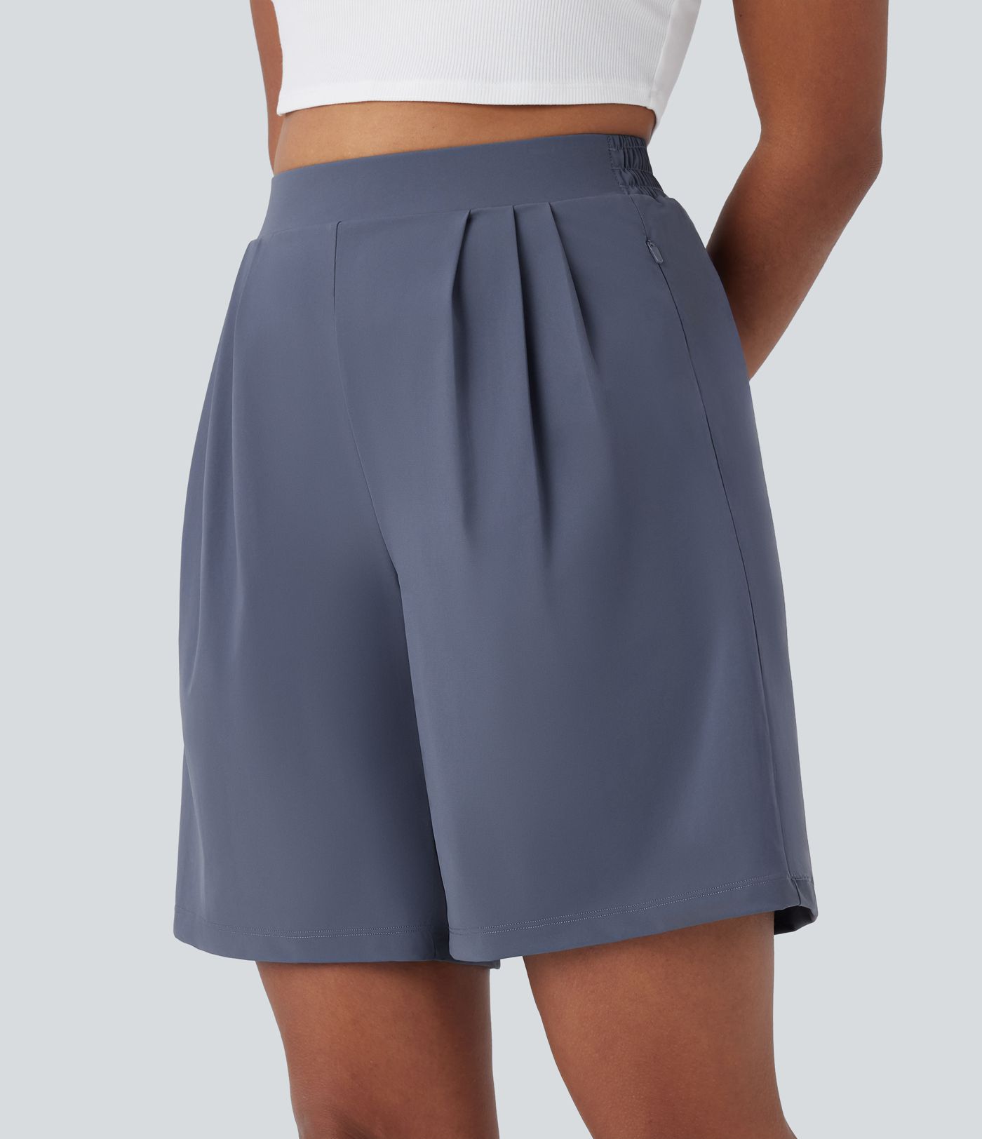 High Waisted Side Zipper Pockets Work Bermuda Shorts