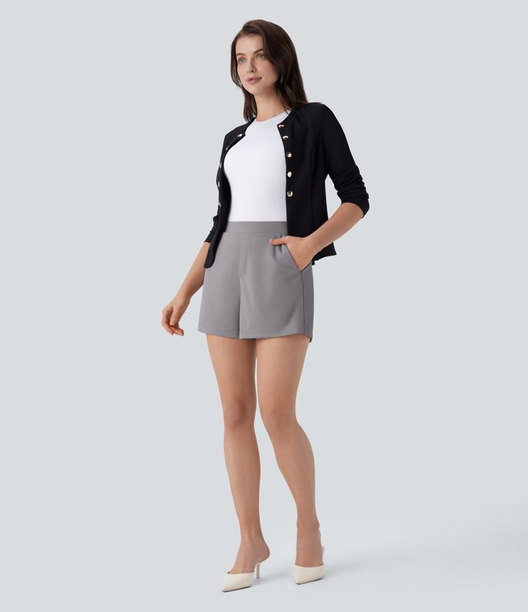 Short tailleur taille haute 10 cm avec poches latérales