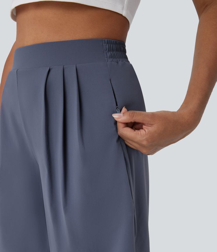 High Waisted Side Zipper Pockets Work Bermuda Shorts