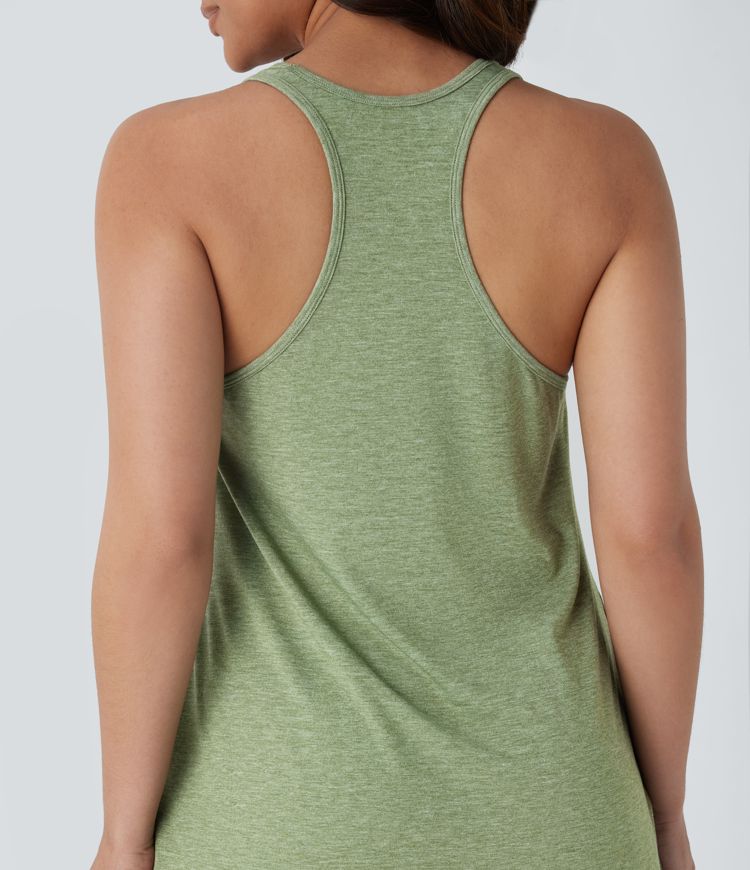 U Neck Backless Racerback Side Pocket High Low Curved Hem Mini Resort Dress