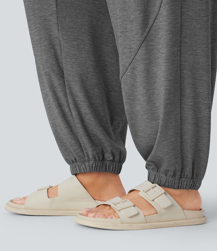 U Neck Drawstring Multiple Pockets Casual Jumpsuit