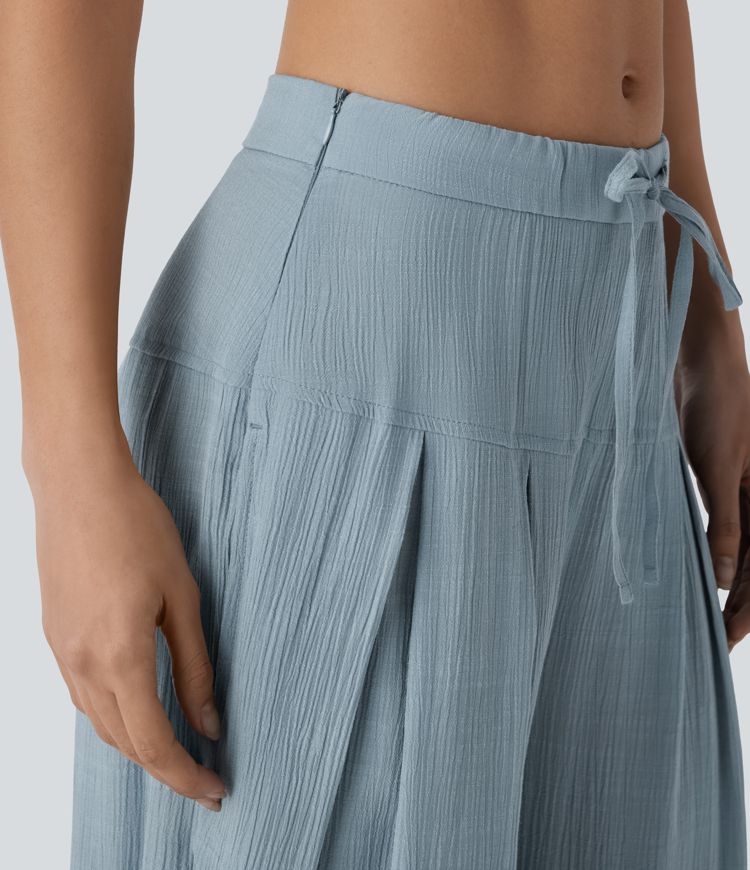 Low Rise Drawstring Invisible Zipper Side Pocket Wide Leg Resort Trousers