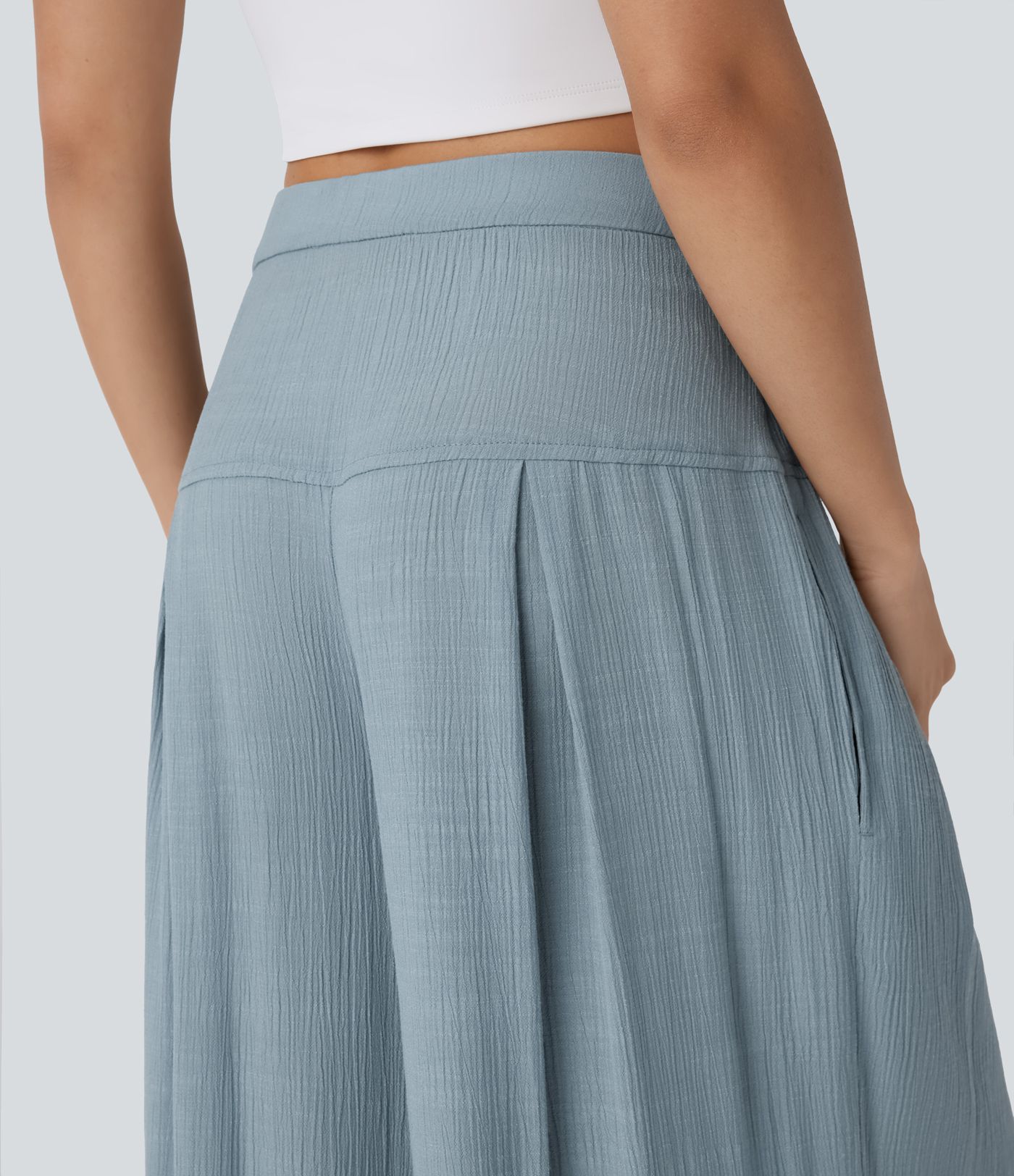 Low Rise Drawstring Invisible Zipper Side Pocket Wide Leg Resort Trousers