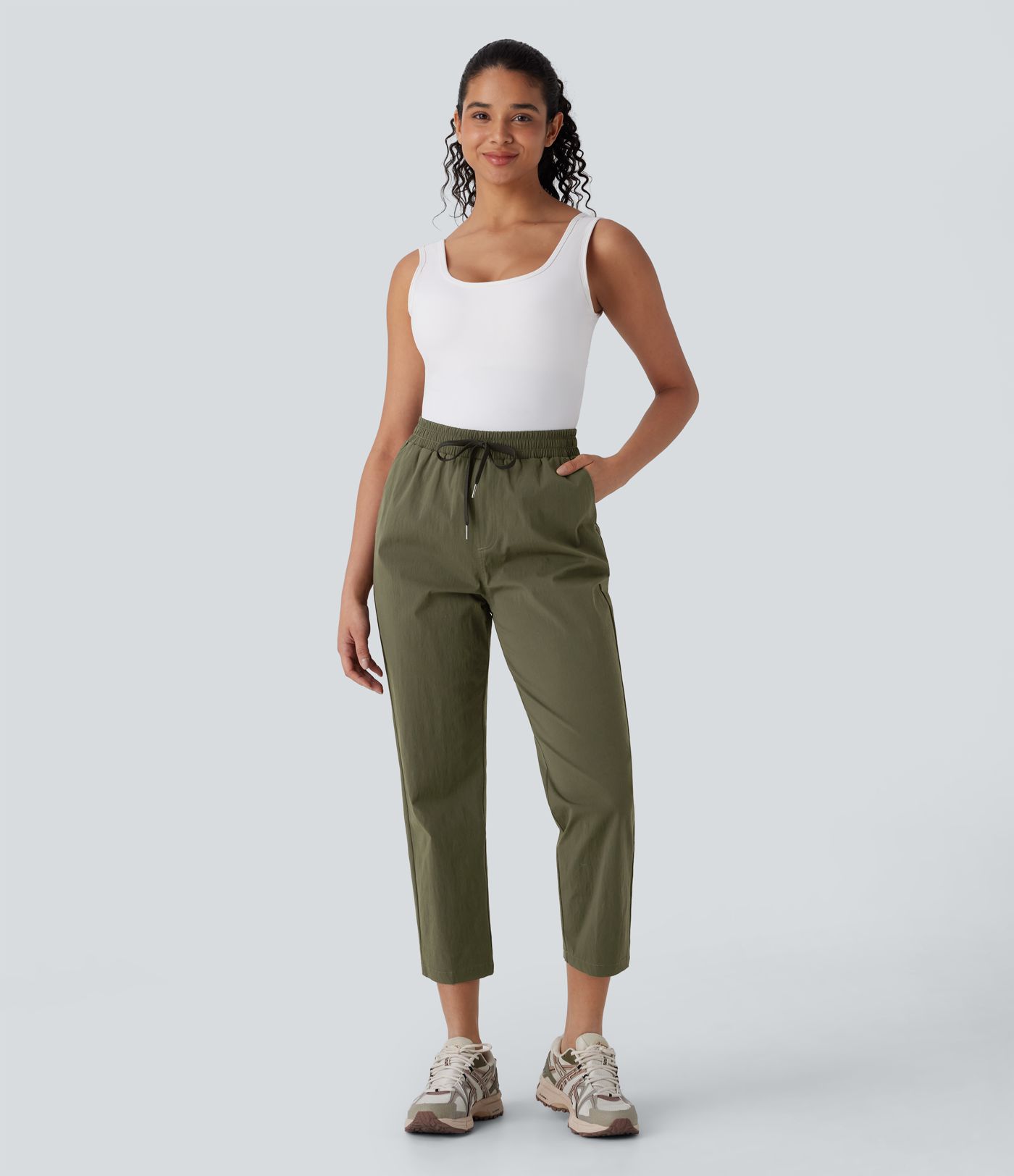 Water Repellent Mid Rise Drawstring Pockets Ripstop Hiking Pants