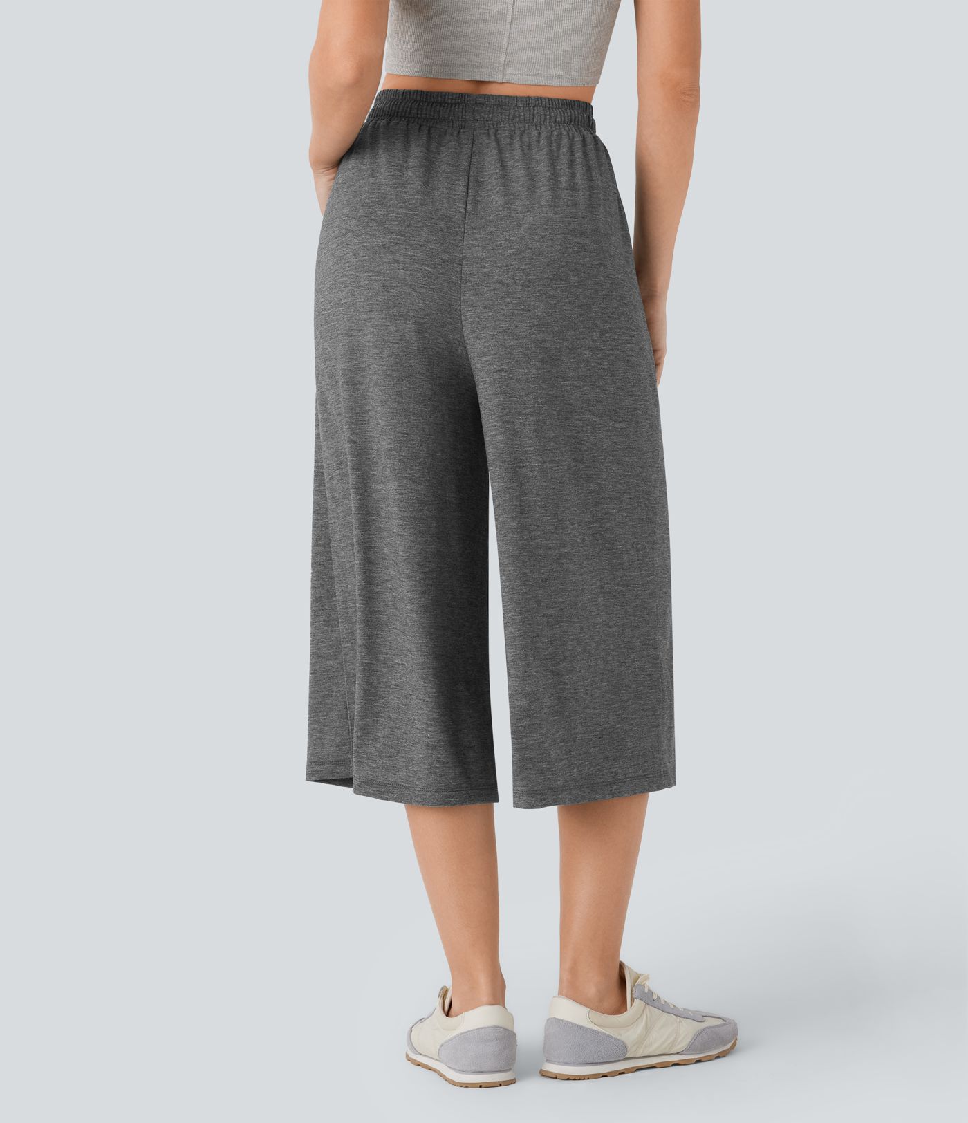 Pantalón capri pierna ancha bolsillo lateral cordón tiro alto