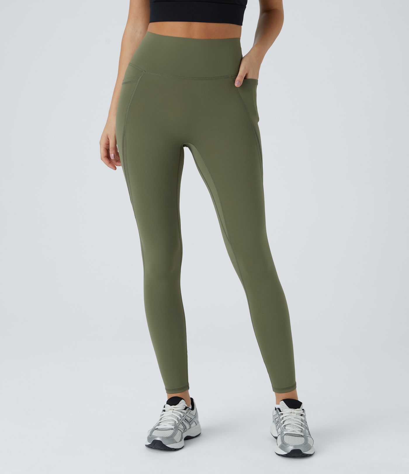 High Waisted Antislip Tummy Control Pocket Contrast Mesh Quick Dry 7/8 Workout Leggings