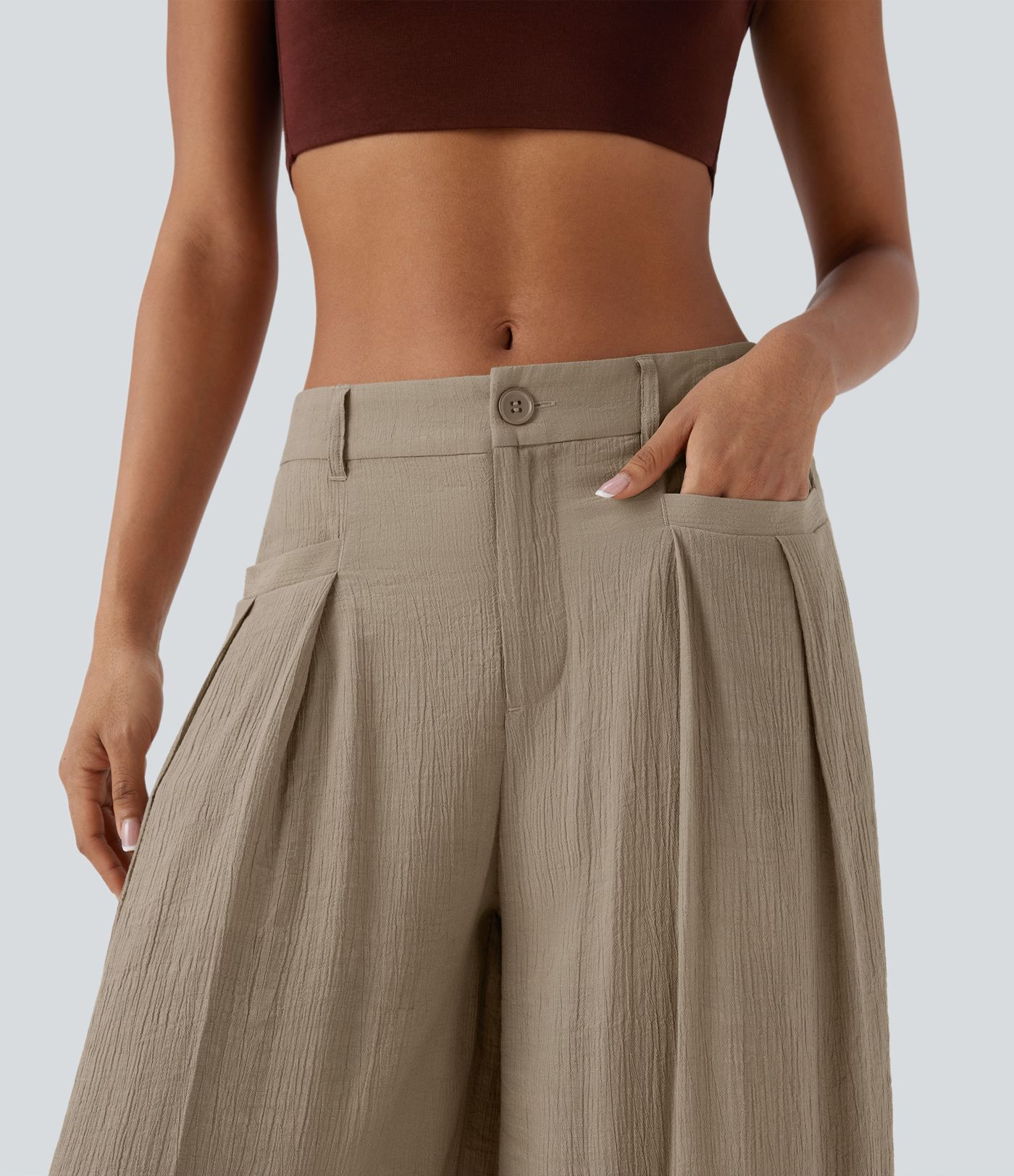 Low Rise Zipper Pockets Wide Leg 2-in-1 Pants