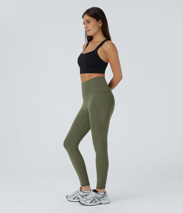 Leggings SoCinched entrenamiento tiro alto antideslizante control abdomen bolsillo lateral malla contrastante secado rápido talla 7/8