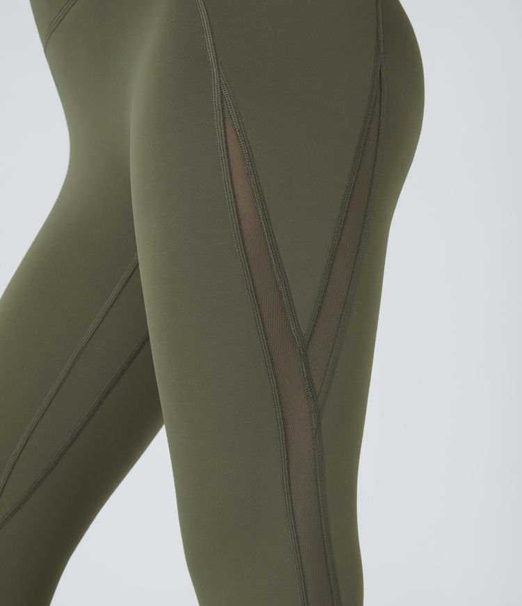 Leggings SoCinched entrenamiento tiro alto antideslizante control abdomen bolsillo lateral malla contrastante secado rápido talla 7/8